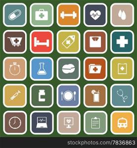 Health flat icons on green background, stock vector