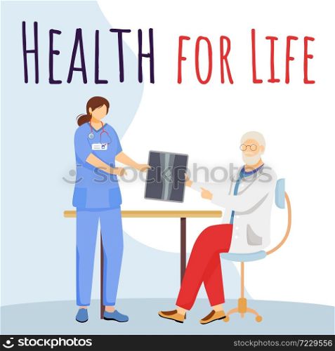 Health for life social media post mockup. Medicine and healthcare. Advertising web banner design template. Social media booster, content layout. Promotion poster, print ads with flat illustrations. Health for life social media post mockup
