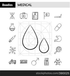 Health Hand Drawn Icons Set For Infographics, Mobile UX/UI Kit And Print Design. Include: Syringe, Medical, Medicine, Hospital, Stethoscope, Medical, Medicine, Doctor, Eps 10 - Vector