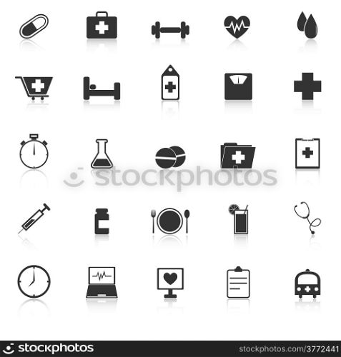 Health icons with reflect on white background, stock vector