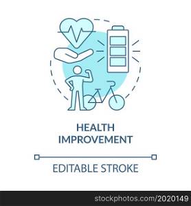 Health improvement blue concept icon. Bike sharing goal abstract idea thin line illustration. Cycling outdoors. Strengthening heart. Vector isolated outline color drawing. Editable stroke. Health improvement blue concept icon
