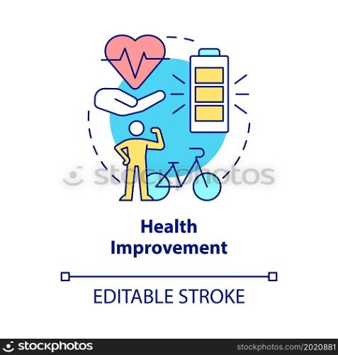 Health improvement concept icon. Bike sharing goal abstract idea thin line illustration. Promoting weight loss. Strengthening heart. Vector isolated outline color drawing. Editable stroke. Health improvement concept icon