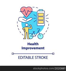Health improvement concept icon. Bike sharing goal abstract idea thin line illustration. Promoting weight loss. Strengthening heart. Vector isolated outline color drawing. Editable stroke. Health improvement concept icon