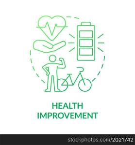 Health improvement green gradient concept icon. Bike sharing goal abstract idea thin line illustration. Aerobic exercise. Decreasing stress levels. Vector isolated outline color drawing. Health improvement green gradient concept icon