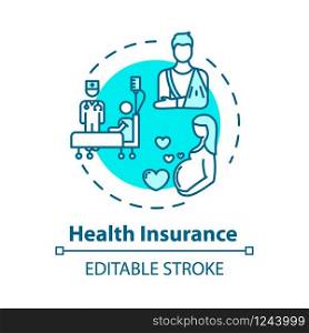 Health insurance concept icon. Investment in future. Pregnant woman checkup. Medical assurance idea thin line illustration. Vector isolated outline RGB color drawing. Editable stroke