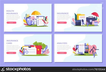 Health insurance concept icons set with insurance card symbols flat isolated vector illustration