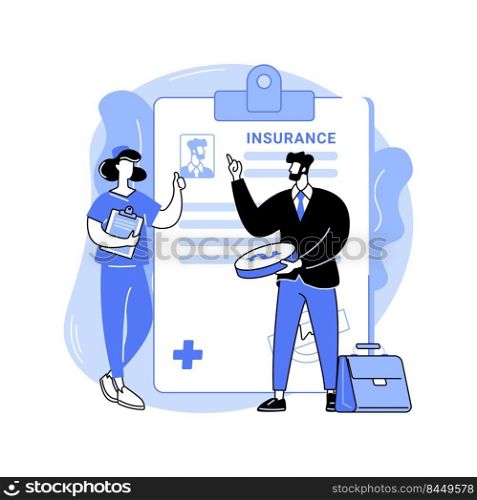 Health insurance for business owners isolated cartoon vector illustrations. Business people get medical insurance, health care, legal service, meeting with doctors specialists vector cartoon.. Health insurance for business owners isolated cartoon vector illustrations.