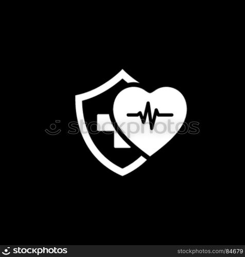 Health Insurance Icon. Flat Design.. Health Insurance Icon. Flat Design. Isolated Illustration. Heart with pulse and a shield with a cross behind them.