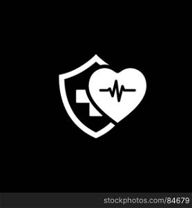 Health Insurance Icon. Flat Design.. Health Insurance Icon. Flat Design. Isolated Illustration. Heart with pulse and a shield with a cross behind them.