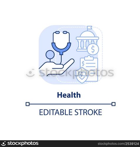 Health light blue concept icon. Healthcare services. Federal support. Expenditures abstract idea thin line illustration. Isolated outline drawing. Editable stroke. Arial, Myriad Pro-Bold fonts used. Health light blue concept icon