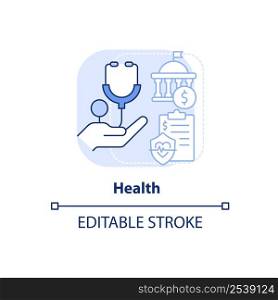 Health light blue concept icon. Healthcare services. Federal support. Expenditures abstract idea thin line illustration. Isolated outline drawing. Editable stroke. Arial, Myriad Pro-Bold fonts used. Health light blue concept icon