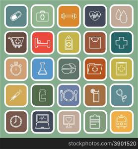 Health line flat icons on green background, stock vector