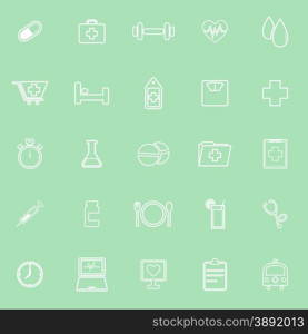 Health line icons on green background, stock vector