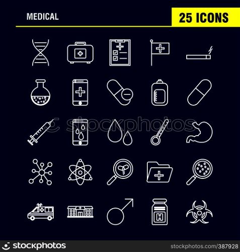Health Line Icons Set For Infographics, Mobile UX/UI Kit And Print Design. Include: Syringe, Medical, Medicine, Hospital, Stethoscope, Medical, Medicine, Doctor, Eps 10 - Vector