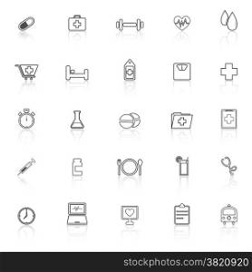 Health line icons with reflect on white background, stock vector