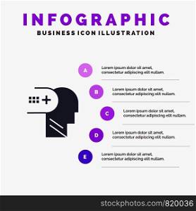 Health, Mental, Medical, Mind Solid Icon Infographics 5 Steps Presentation Background