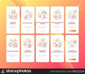 Health program onboarding mobile app page screen with concepts set. Health care principles walkthrough 10 steps graphic instructions. UI vector template with RGB color illustrations. Health program onboarding mobile app page screen with concepts set