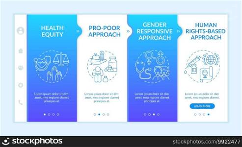 Health programs principles onboarding vector template. Getting proffecional help for poor people. Responsive mobile website with icons. Webpage walkthrough step screens. RGB color concept. Health programs principles onboarding vector template