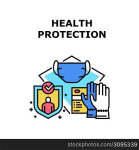 Health Protection Vector Icon Concept. Medicine Facial Mask And Wearing Gloves Health Protection Accessories For Protect People Health From Coronavirus Epidemic Problem Color Illustration. Health Protection Vector Concept Illustration