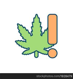 Health risks of marijuana intake RGB color icon. Dangerous effects on brain and body. Using cannabis for medical, recreational purposes. Isolated vector illustration. Simple filled line drawing. Health risks of marijuana intake RGB color icon