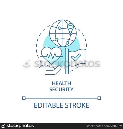 Health security turquoise concept icon. Citizens service. Element of national safety abstract idea thin line illustration. Isolated outline drawing. Editable stroke. Arial, Myriad Pro-Bold fonts used. Health security turquoise concept icon