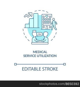 Health service utilization turquoise concept icon. Access to medicine abstract idea thin line illustration. Isolated outline drawing. Editable stroke. Arial, Myriad Pro-Bold fonts used
. Health service utilization turquoise concept icon
