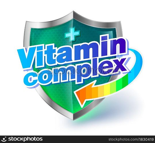 Health shield vitamin complex concept with amber green transparent crystal shield. used for branding Packaging and healthy products.