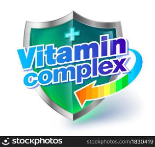 Health shield vitamin complex concept with amber green transparent crystal shield. used for branding Packaging and healthy products.