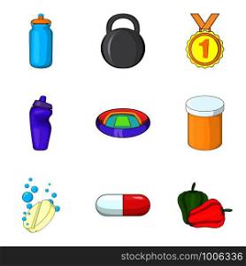 Health sustain icons set. Cartoon set of 9 health sustain vector icons for web isolated on white background. Health sustain icons set, cartoon style