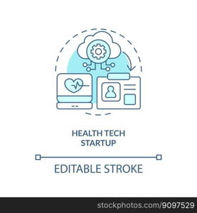 Health tech startup turquoise concept icon. Medical care. Best foundation industry abstract idea thin line illustration. Isolated outline drawing. Editable stroke. Arial, Myriad Pro-Bold fonts used. Health tech startup turquoise concept icon