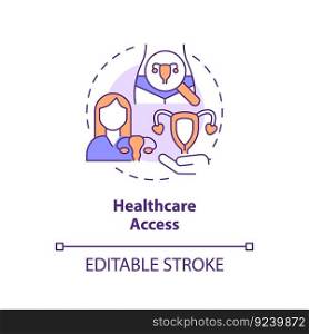 Healthcare access concept icon. Health care service. Gynecological exam. Low income. Women right. Reproductive choice abstract idea thin line illustration. Isolated outline drawing. Editable stroke. Healthcare access concept icon