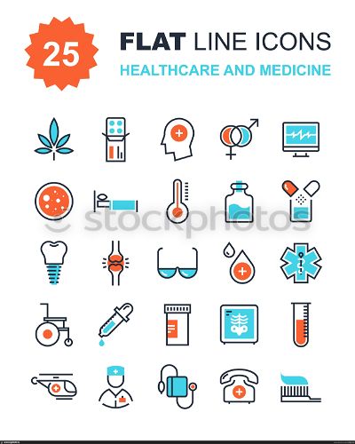 Healthcare and Medicine. Abstract vector collection of flat line healthcare and medicine icons. Elements for mobile and web applications.
