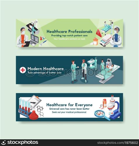 healthcare banner design with hospital,doctor and pharmacy