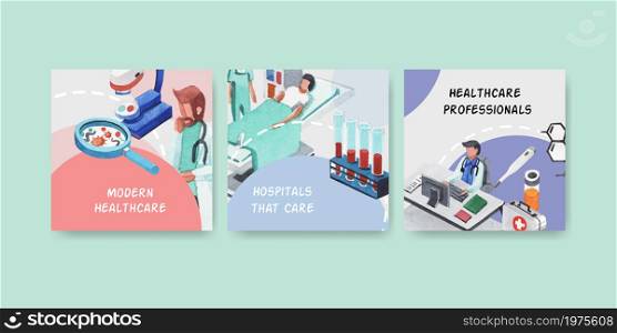 healthcare banner design with hospital,doctor and pharmacy