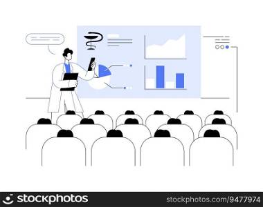 Healthcare data presentation abstract concept vector illustration. Professional analyst deals with epidemiological forecasting at medical conference, healthcare data scientist abstract metaphor.. Healthcare data presentation abstract concept vector illustration.