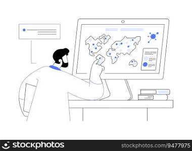 Healthcare data visualization abstract concept vector illustration. Medical data analyst using interactive map, Covid19 epidemiological forecasting, healthcare statistics abstract metaphor.. Healthcare data visualization abstract concept vector illustration.