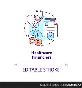 Healthcare financiers concept icon. Health system. Funding medical provision abstract idea thin line illustration. Isolated outline drawing. Editable stroke. Arial, Myriad Pro-Bold fonts used . Healthcare financiers concept icon