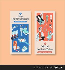 healthcare flyer design with Medical equipment and medical staff banners with highly technological devices doctors and patients vector illustration