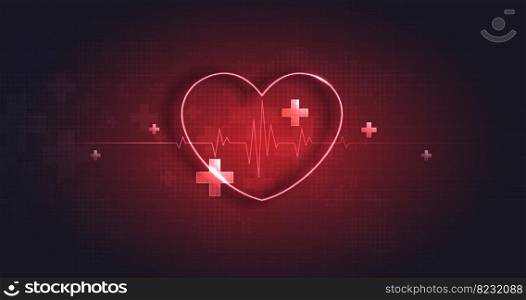 Healthcare heart shape with red cardio pulse. heartbeat lone, medical abstract background. modern simple design. icon. sign or logo. vector design.
