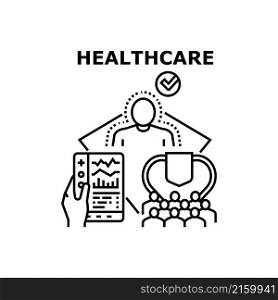 Healthcare hospital health. medical clinic. doctor care. nurse technology. pharmacy help vector concept black illustration. Healthcare icon vector illustration