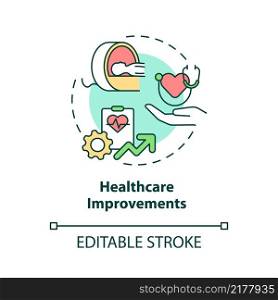 Healthcare improvements concept icon. Rural electrification economic benefits abstract idea thin line illustration. Isolated outline drawing. Editable stroke. Roboto-Medium, Myriad Pro-Bold fonts used. Healthcare improvements concept icon