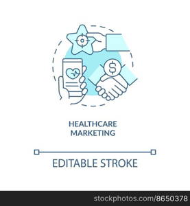 Healthcare industry strategy turquoise concept icon. Promoting medical services abstract idea thin line illustration. Isolated outline drawing. Editable stroke. Arial, Myriad Pro-Bold fonts used
. Healthcare industry strategy turquoise concept icon