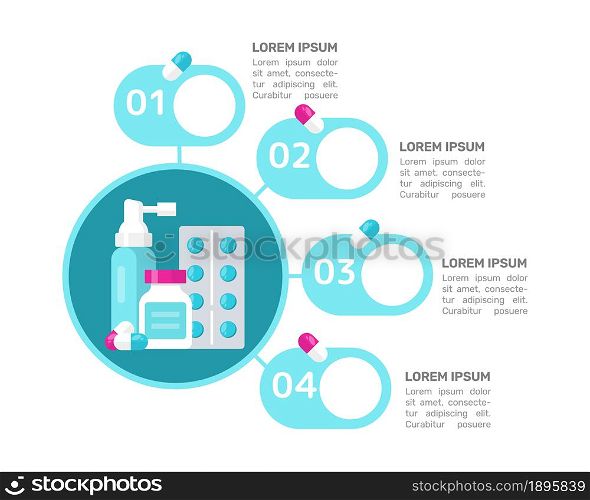 Healthcare infographic chart design template. Treatment for disease. Abstract vector infochart with blank copy spaces. Instructional graphics with 4 step sequence. Visual data presentation. Healthcare infographic chart design template