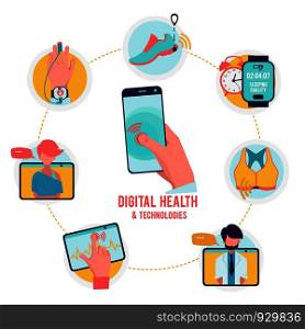Healthcare infographics. Various types of medicine technologies. Vector medicine healthcare digital banner illustration. Healthcare infographics. Various types of medicine technologies
