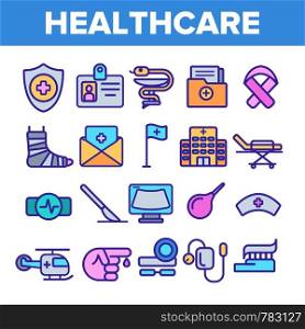 Healthcare Linear Vector Icons Set. Healthcare Thin Line Contour Symbols. Ambulance, First Aid Pictograms Collection. Medical Assistance, Health Insurance. Hospital Treatment Outline Illustrations. Healthcare Linear Vector Icons Set Thin Pictogram