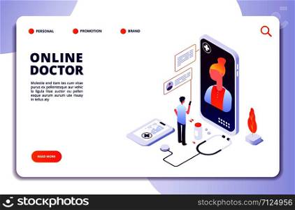 Healthcare online pharmacy isometric concept. Internet drugstore. Medical diagnosis in hospital. Doctor online vector landing page. Illustration of online doctor and healthcare app on smartphone. Healthcare online pharmacy isometric concept. Internet drugstore. Medical diagnosis in hospital. Doctor online vector landing page