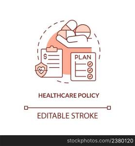 Healthcare policy terracotta concept icon. Medical management area of interest abstract idea thin line illustration. Isolated outline drawing. Editable stroke. Arial, Myriad Pro-Bold fonts used. Healthcare policy terracotta concept icon