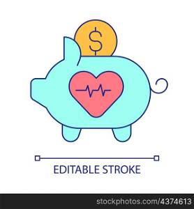 Healthcare savings RGB color icon. Money assurance for health treatment. Cardiology service payment. Isolated vector illustration. Simple filled line drawing. Editable stroke. Arial font used. Healthcare savings RGB color icon