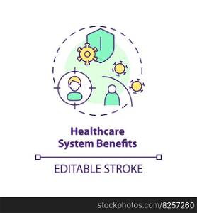 Healthcare system benefits concept icon. Disease management development. Advantage of precision medicine abstract idea thin line illustration. Isolated outline drawing. Editable stroke. Healthcare system benefits concept icon