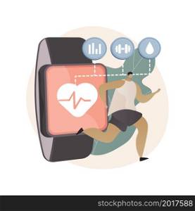 Healthcare trackers wearables and sensors abstract concept vector illustration. Wearable device, heart rate real time tracker, wrist physiology sensor, healthcare technology abstract metaphor.. Healthcare trackers wearables and sensors abstract concept vector illustration.